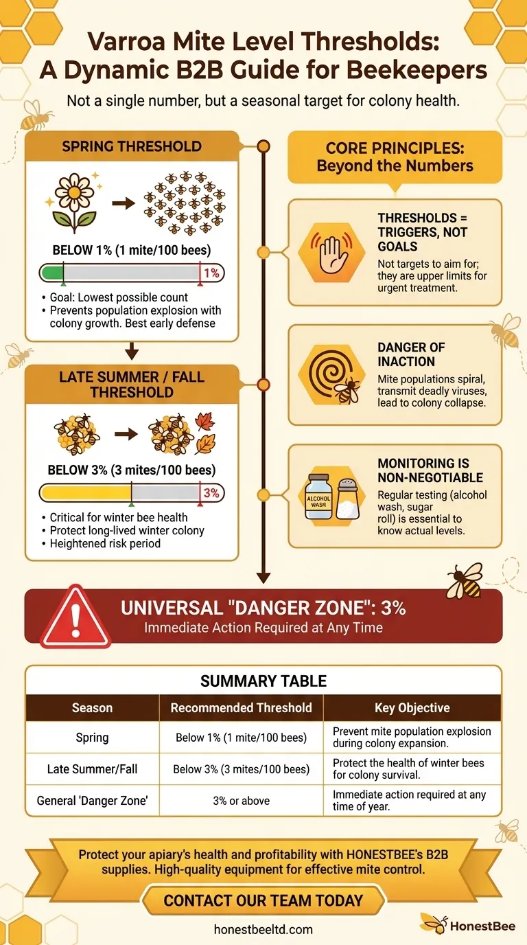 What is the recommended mite level threshold for beekeepers? A Seasonal Guide to Proactive Management Visual Guide