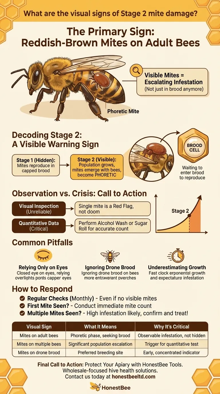 What are the visual signs of Stage 2 mite damage? Spotting Varroa Mites on Your Bees Visual Guide