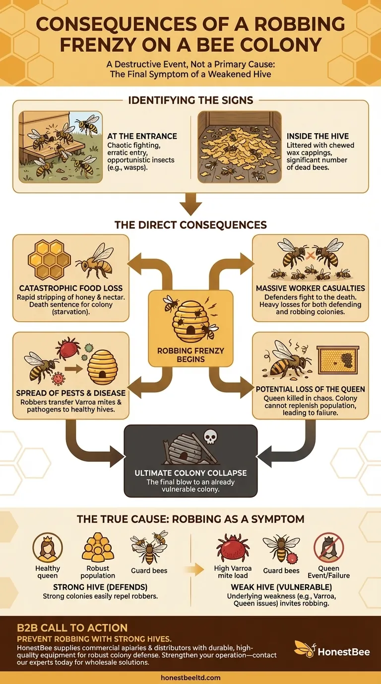 What are the consequences of a robbing frenzy on a bee colony? The Devastating Impact on Your Hive Visual Guide