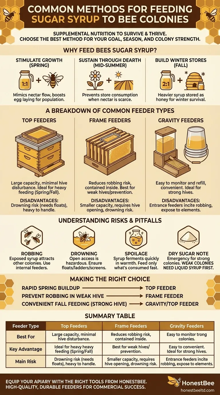 What are the common methods for feeding sugar syrup to bee colonies? A Guide to Boosting Hive Health Visual Guide