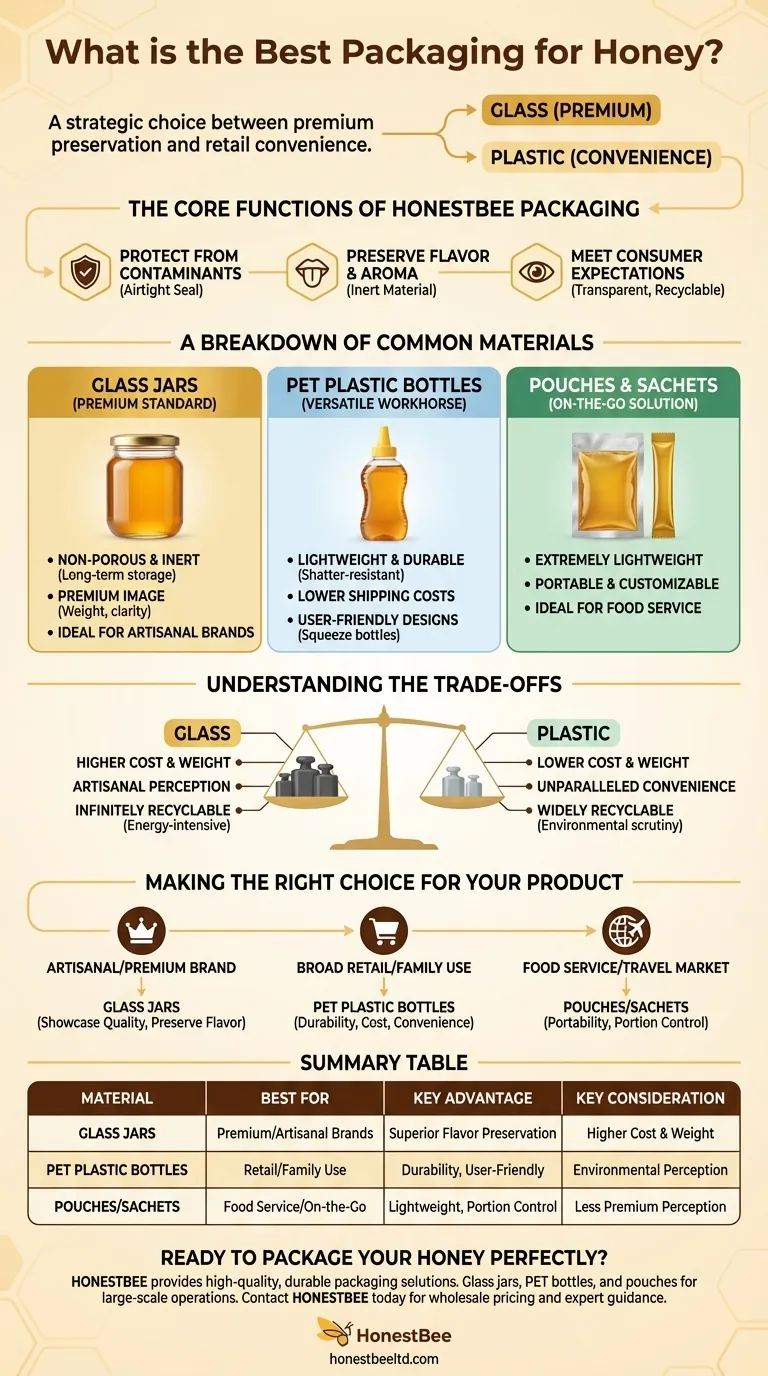 What is the best packaging for honey? Choose Between Glass for Premium Quality or Plastic for Convenience Visual Guide