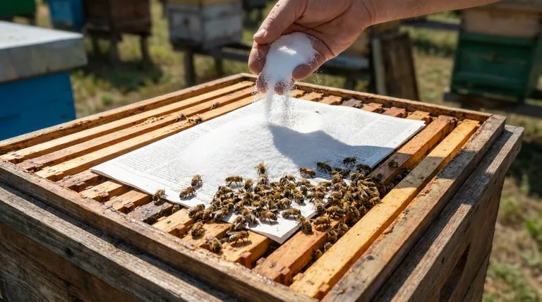 How can medium to strong bee colonies be fed dry white table sugar? A Guide to Winter Survival Feeding