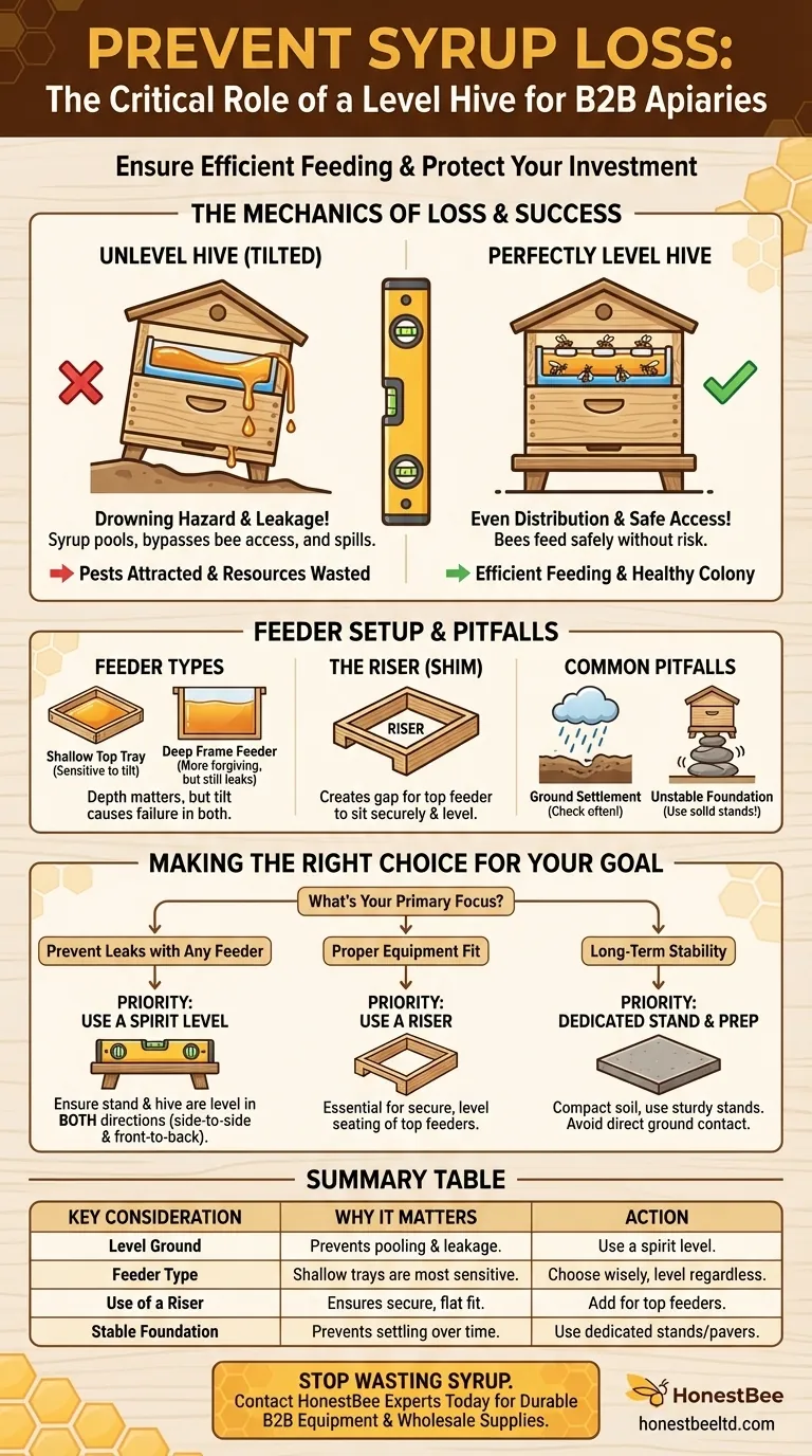 Qual é a colocação recomendada para as colmeias para evitar a perda de xarope? Garanta um terreno perfeitamente nivelado Guia Visual