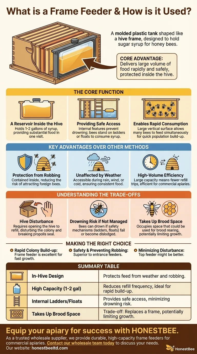 What is a frame feeder and how is it used? Maximize Colony Health with In-Hive Feeding Visual Guide
