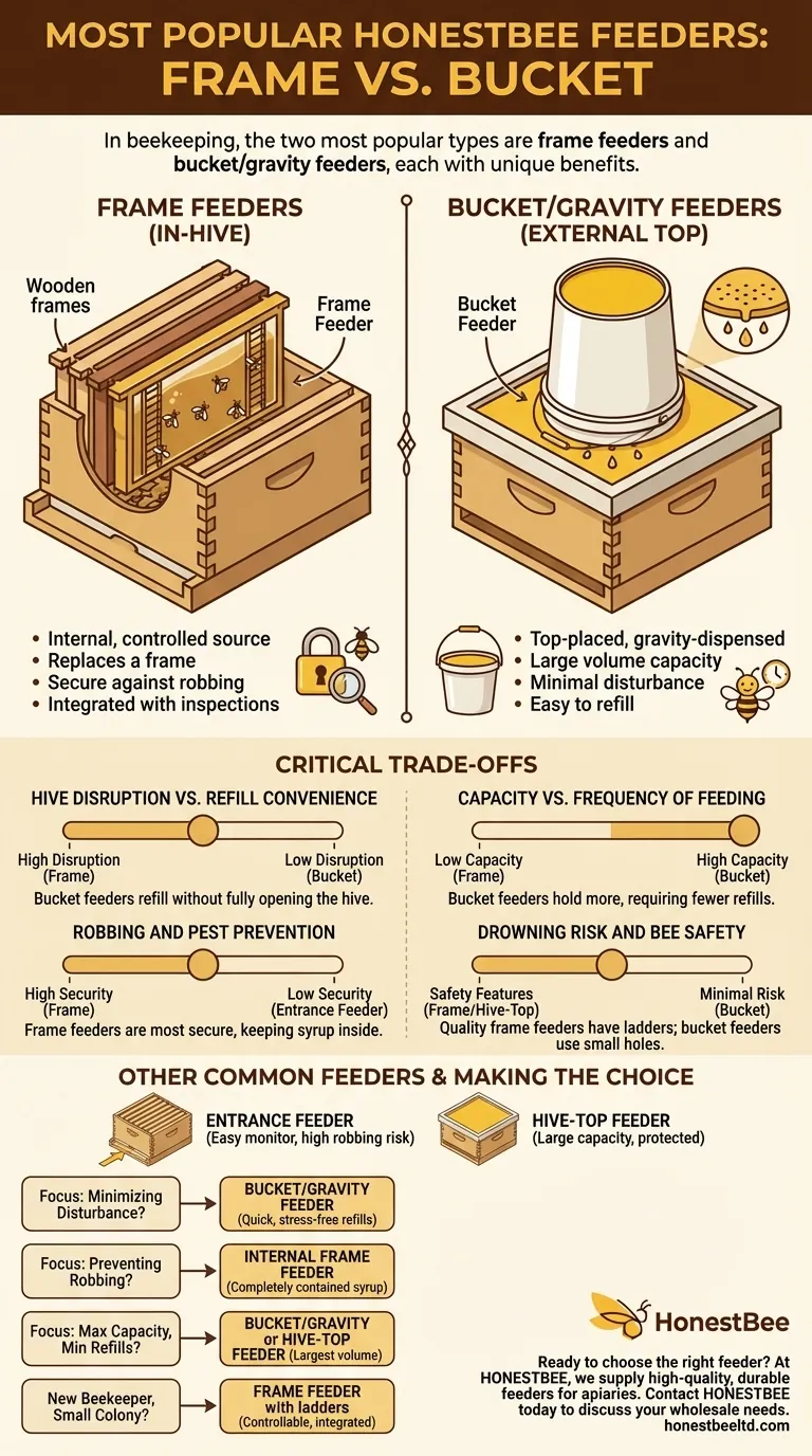 最も人気のあるミツバチのフィーダーの種類は何ですか？フレームフィーダーとバケットフィーダーのガイド ビジュアルガイド
