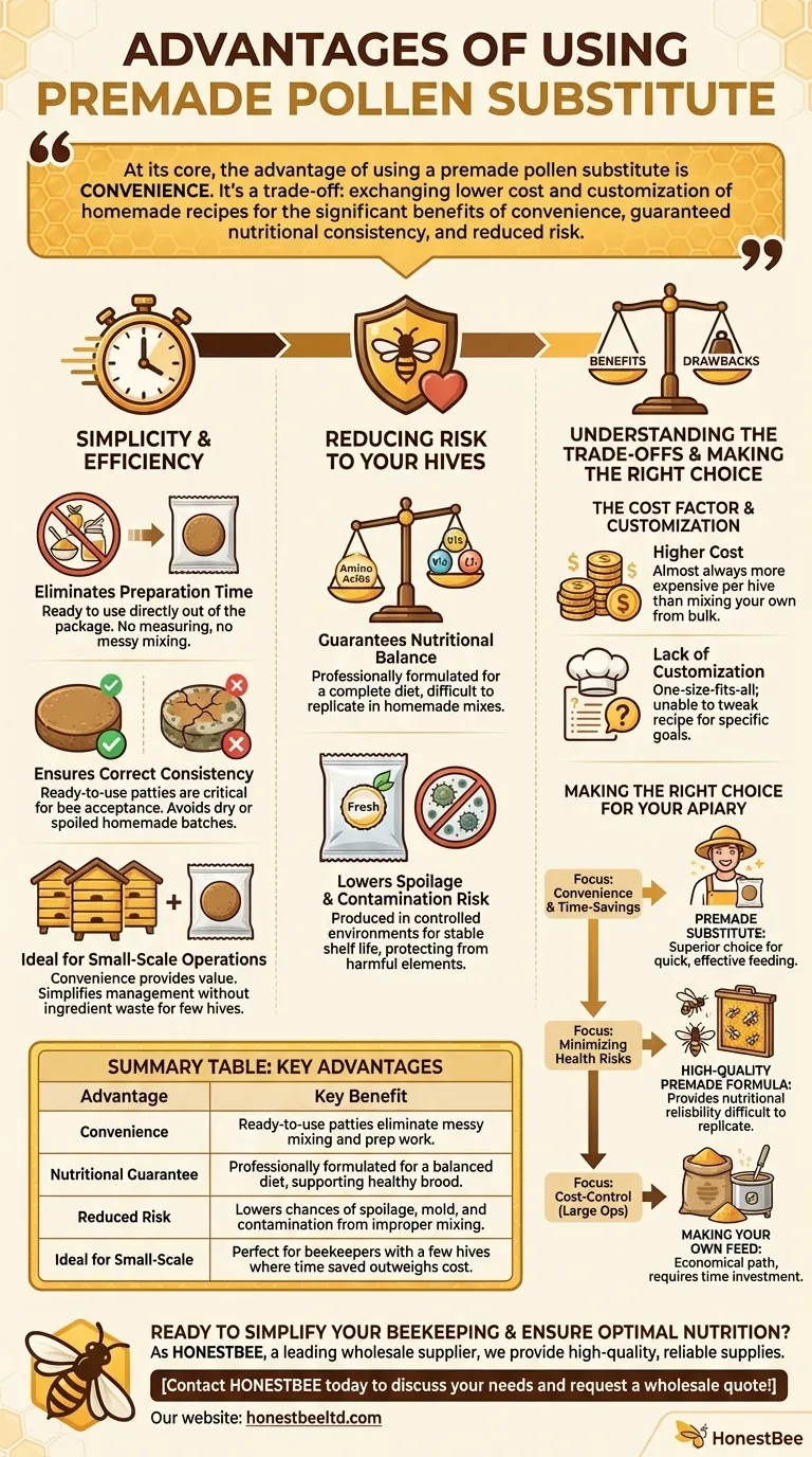 What are the advantages of using premade pollen substitute? Save Time and Ensure Bee Health Visual Guide