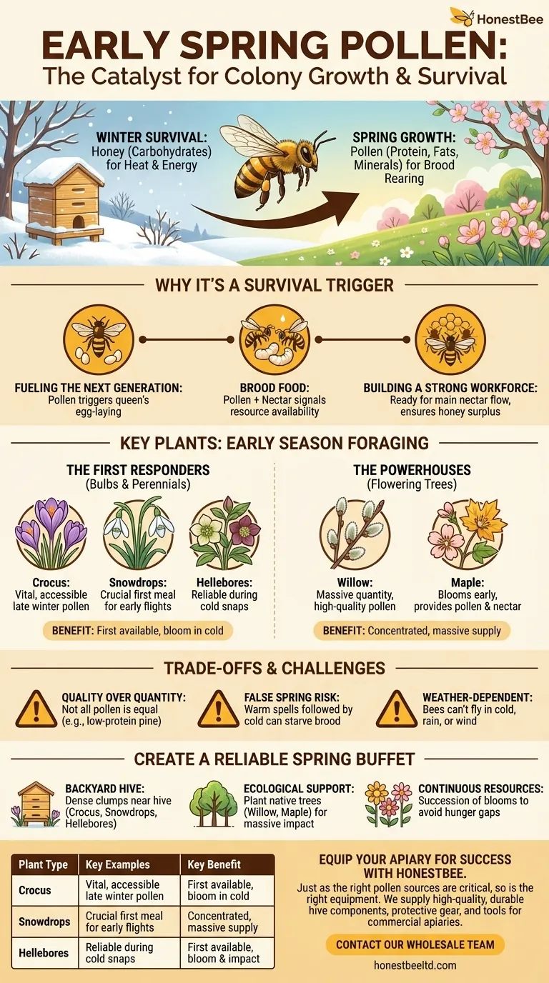 What are some natural sources of pollen for honeybees in early Spring? A Guide to Essential Early Bloomers Visual Guide