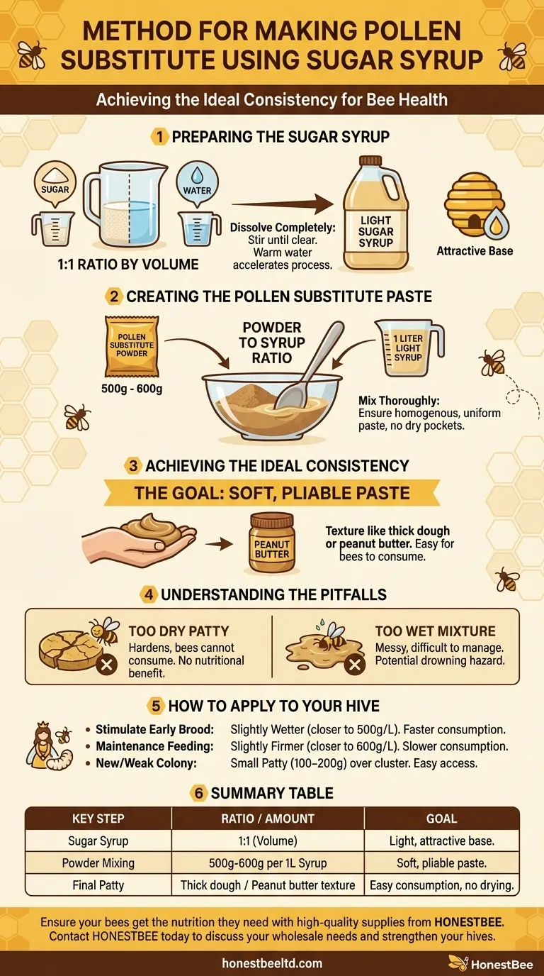 使用糖浆制作花粉替代品的​​方法是什么？实现完美的饼状稠度以保持蜂巢健康 图解指南