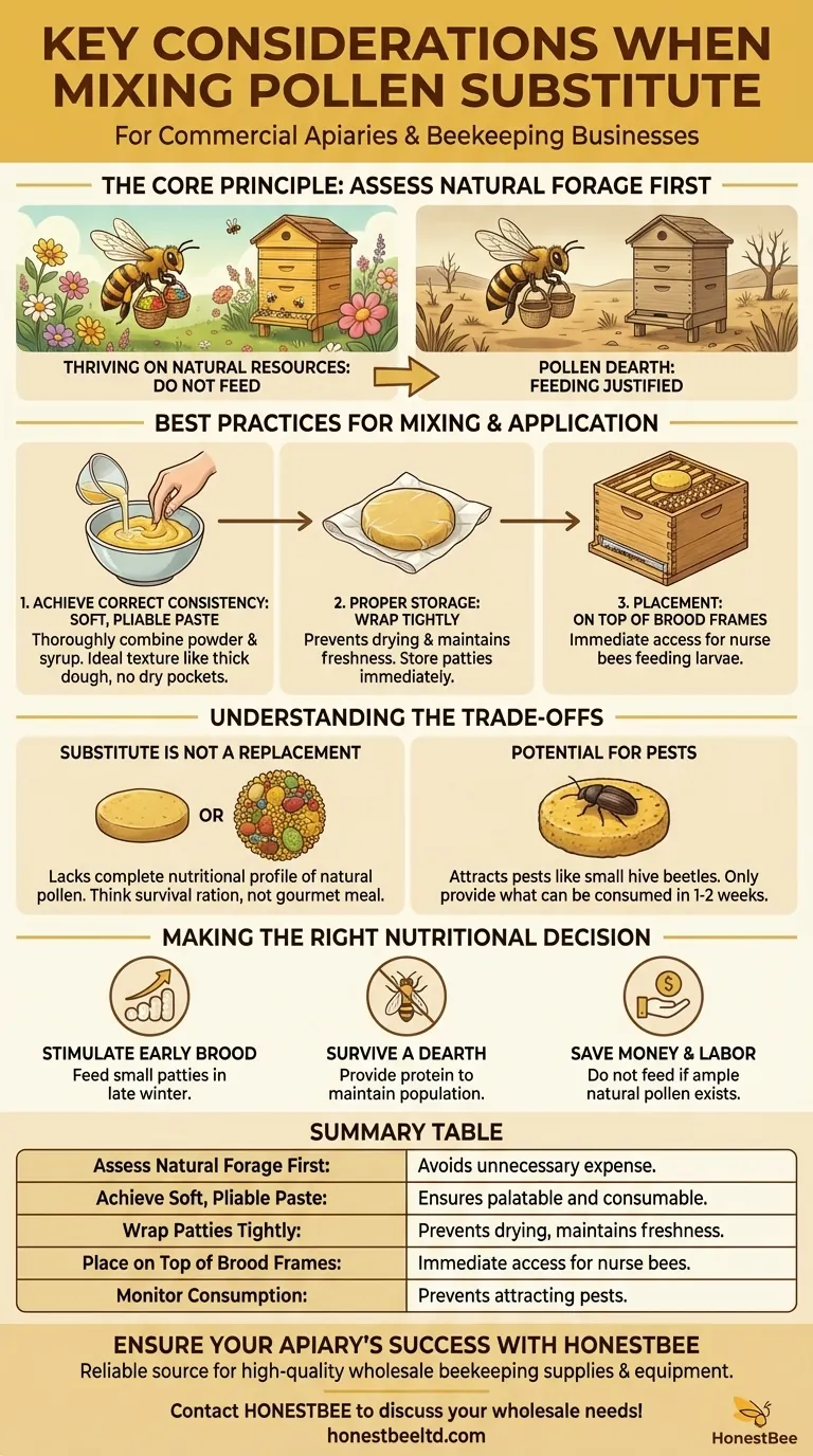 What are the key considerations when mixing pollen substitute? Master the Mix for a Thriving Hive Visual Guide