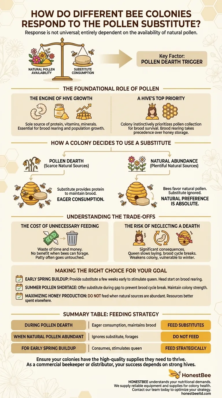 How do different bee colonies respond to the pollen substitute? A Guide to Strategic Feeding Visual Guide
