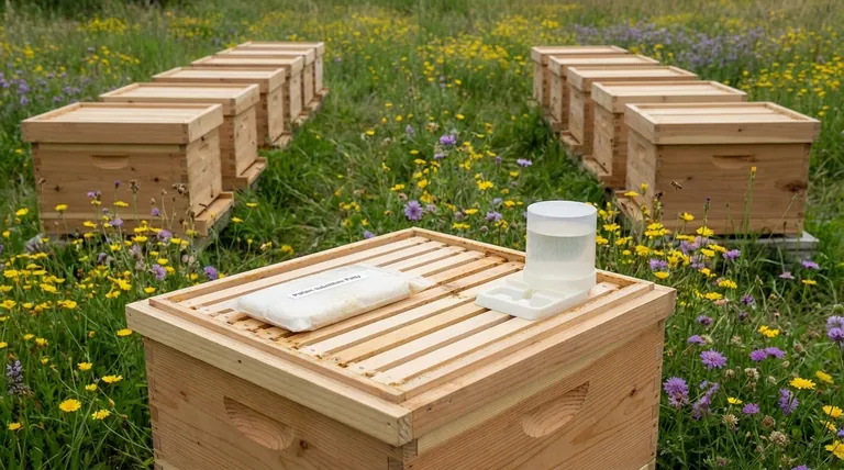 Qual foi a configuração para o ensaio de alimentação com substituto de pólen? Perspectivas para uma Alimentação Suplementar Eficaz