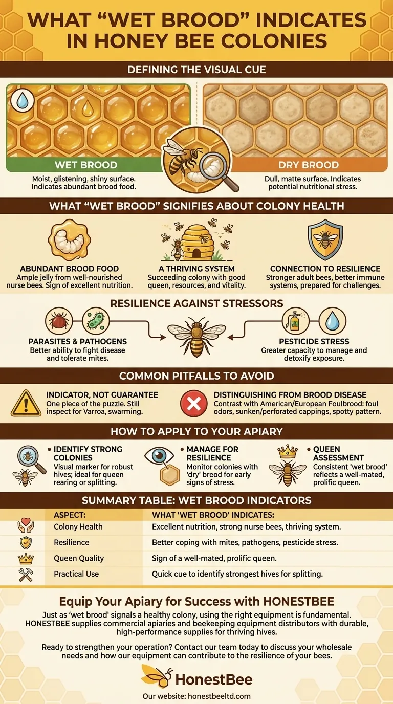 Welche praktische Anwendung wurde bezüglich Kolonien mit „feuchter Brut“ vorgeschlagen? Identifizieren Sie Ihre stärksten Völker sofort Visuelle Anleitung