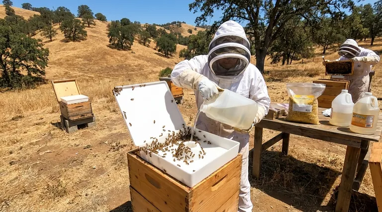 シエラ山麓で夏の移動(コロニーの集団離脱)をなくすために使用された戦略は何ですか? 育児の兆候に基づいた先制的な給餌