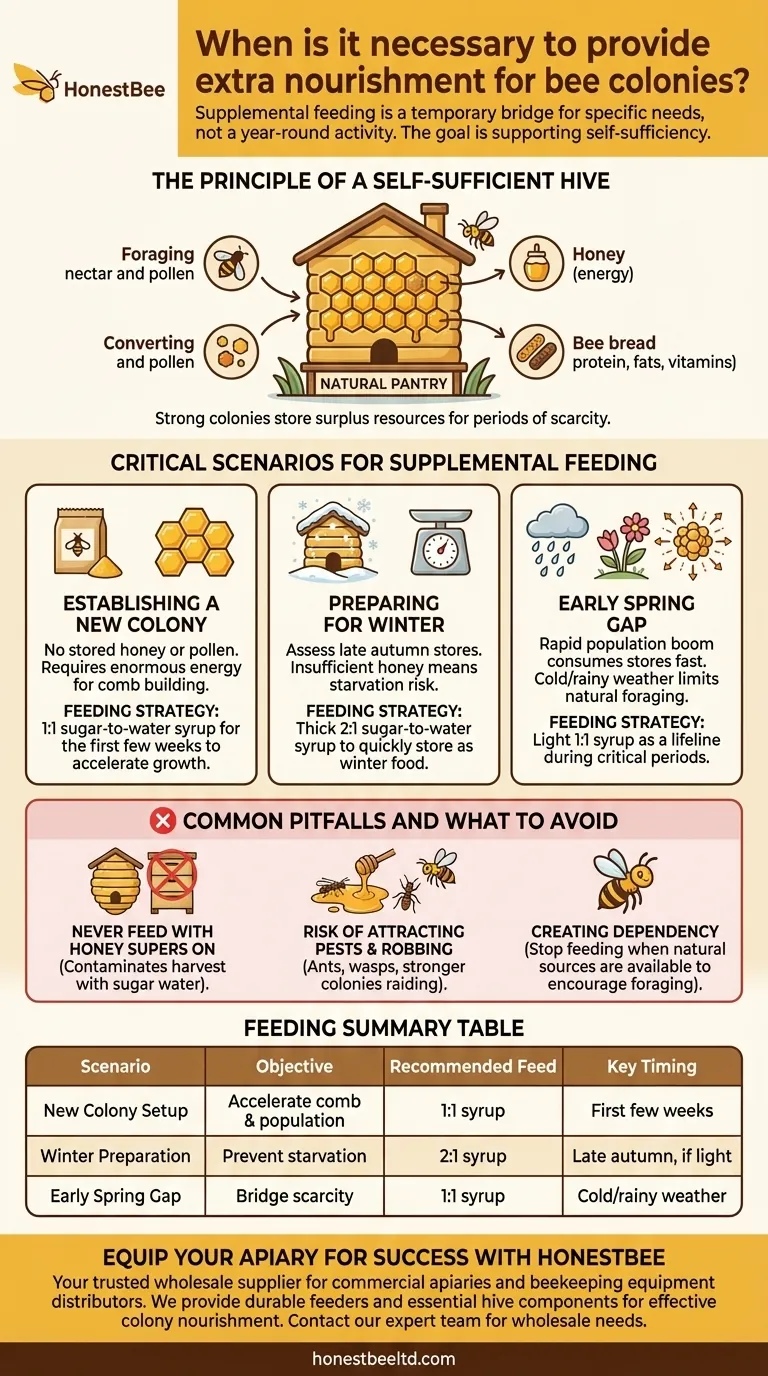 متى يكون من الضروري توفير تغذية إضافية لمستعمرات النحل؟ سيناريوهات التغذية الأساسية لنجاح المنحل دليل مرئي