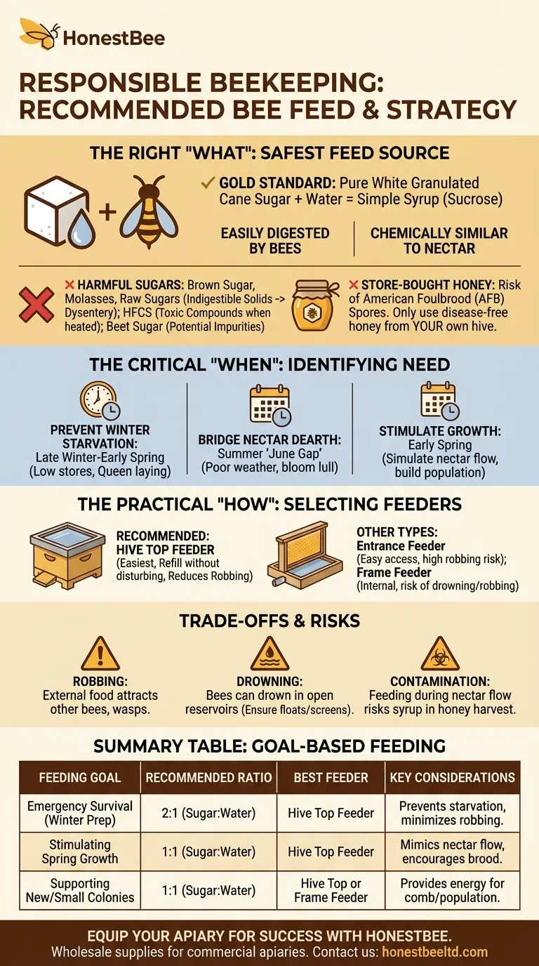 What type of feed is recommended for bees, and why? The Essential Guide to Healthy Bee Nutrition Visual Guide