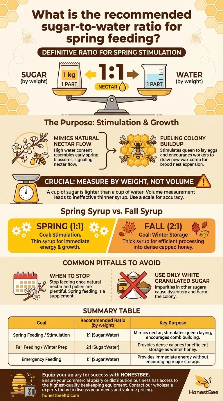 Quel est le ratio sucre/eau recommandé pour l'alimentation de printemps ? Utilisez un ratio de 1:1 pour stimuler la croissance de la ruche Guide Visuel