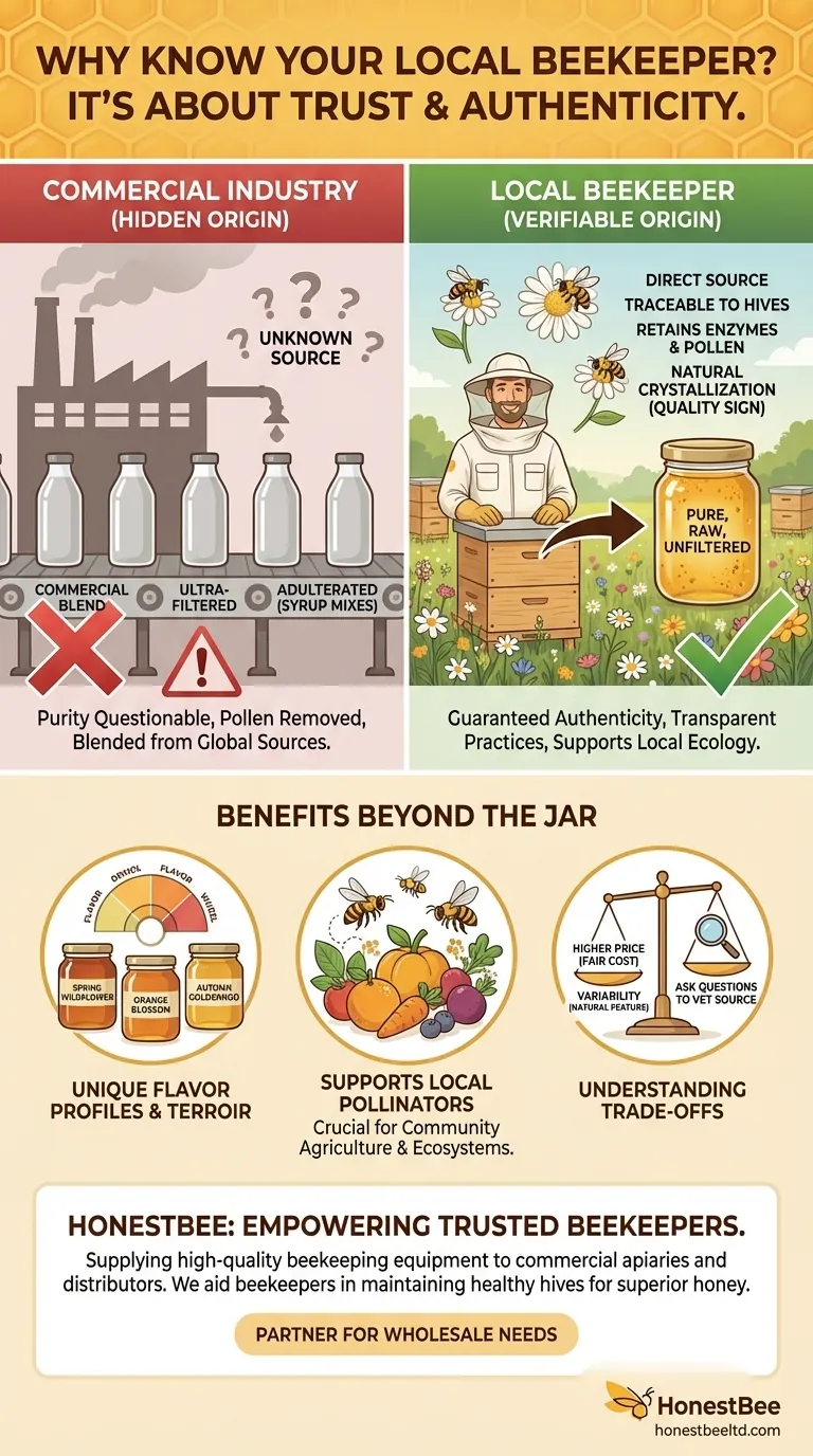 Why is it beneficial to get to know your local beekeeper when purchasing pure natural honey? Ensure Authenticity & Support Local Ecology Visual Guide