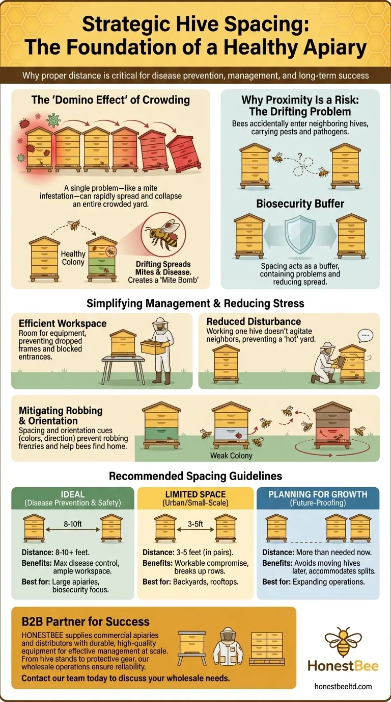 What is the importance of having enough space in the bee yard? Prevent Disease Spread and Boost Hive Health Visual Guide