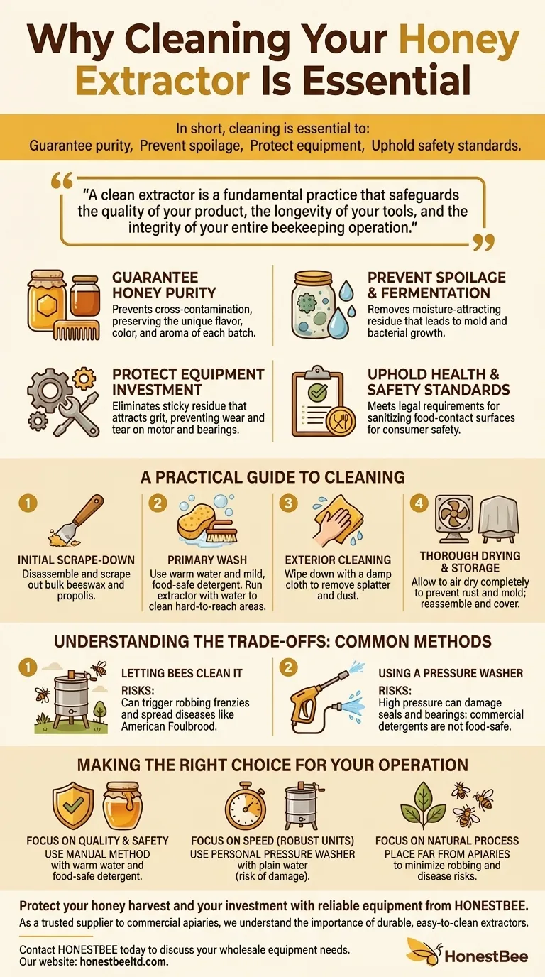 養蜂において、採蜜器の清掃が重要なのはなぜですか？ハチミツの品質と機器を保護しましょう ビジュアルガイド