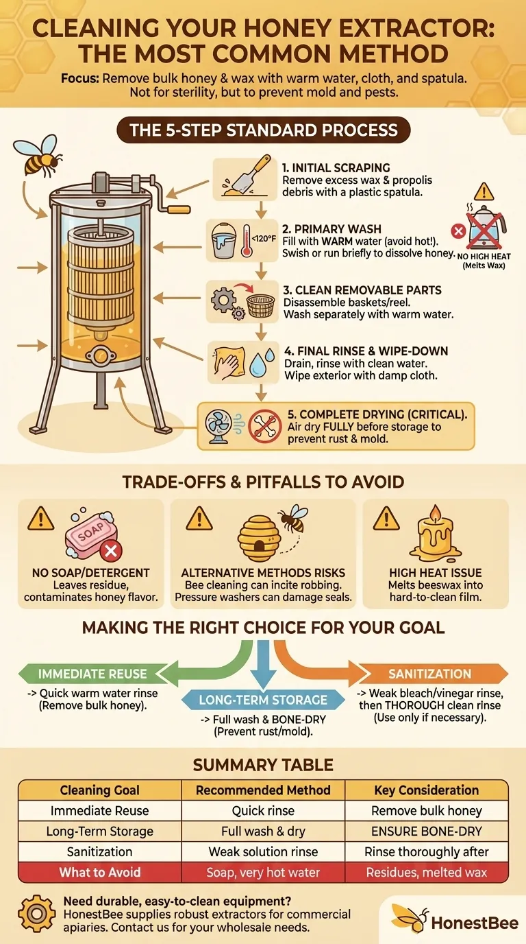 What is the most common method for cleaning a honey extractor? Protect Your Honey & Equipment Visual Guide