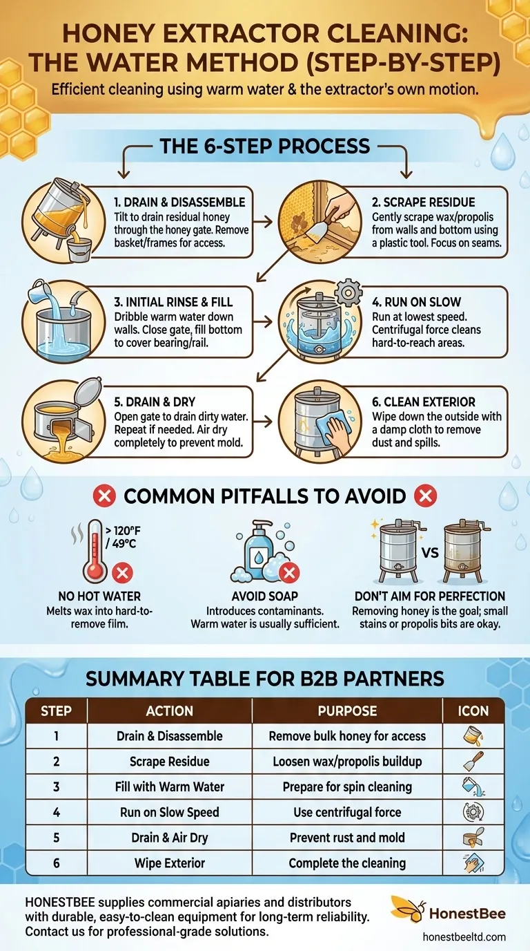 What is the step-by-step water method for cleaning a honey extractor? The Ultimate Guide for Commercial Apiaries Visual Guide