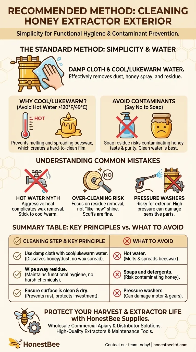 What is the recommended method for cleaning the outside of a honey extractor? Protect Your Honey and Equipment Visual Guide