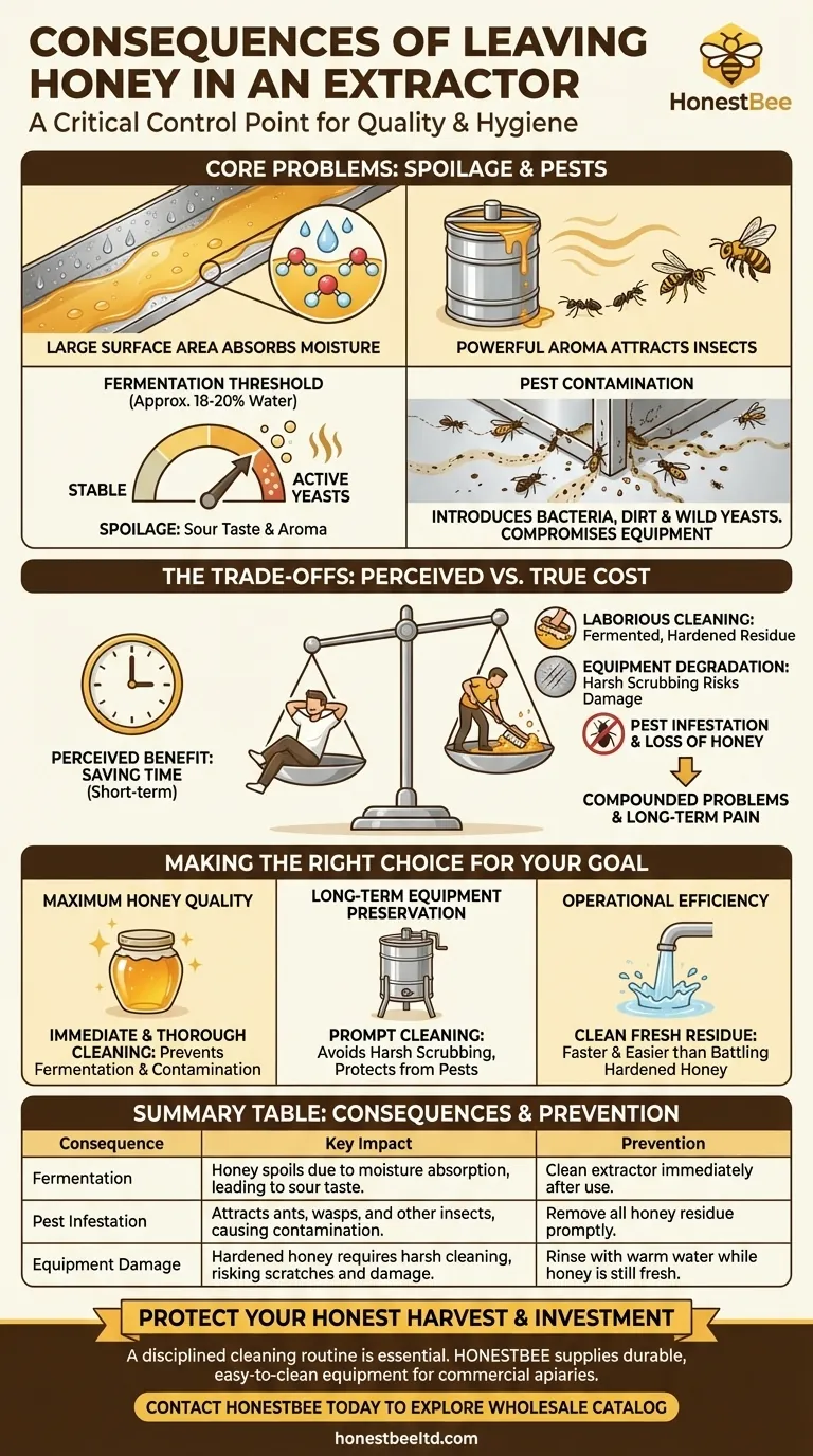 What are the consequences of leaving honey in an extractor? Protect Your Honey Quality and Equipment Visual Guide