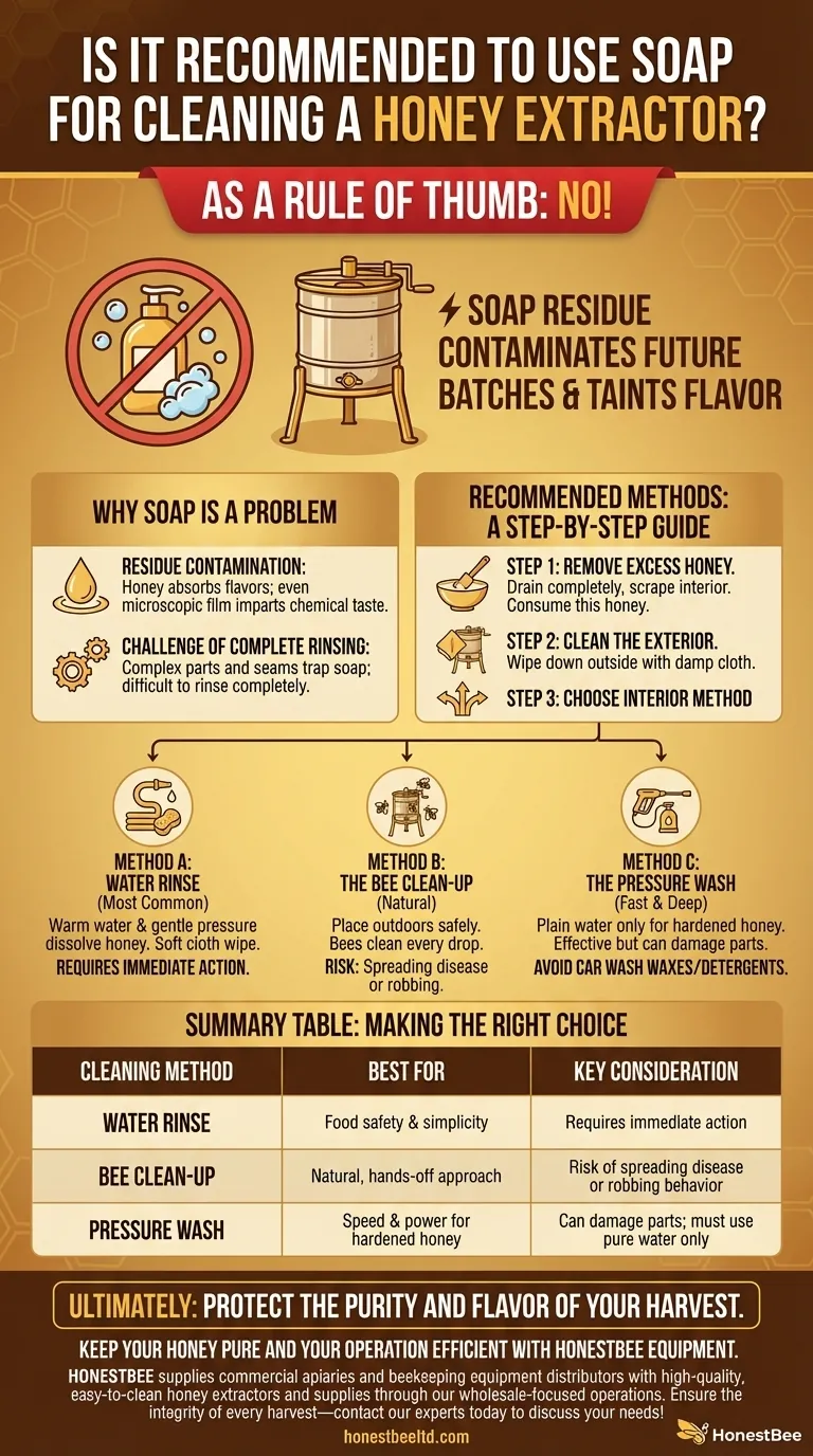 Is it recommended to use soap for cleaning a honey extractor? Protect Your Honey's Purity Visual Guide