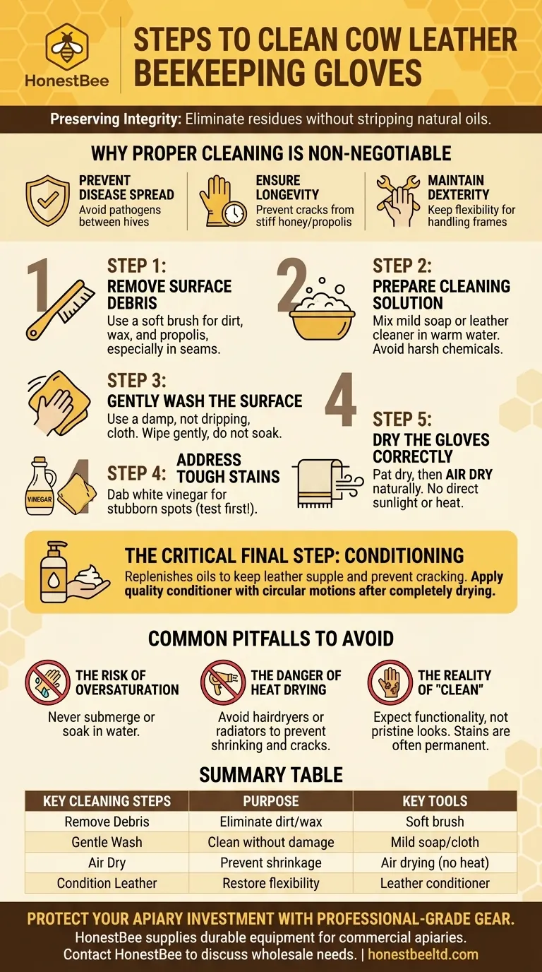 What are the steps to clean cow leather beekeeping gloves? Protect Your Investment & Hive Health Visual Guide
