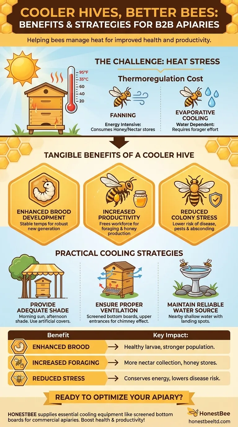 What are the benefits of helping beehives stay cooler? Boost Colony Health & Honey Production Visual Guide