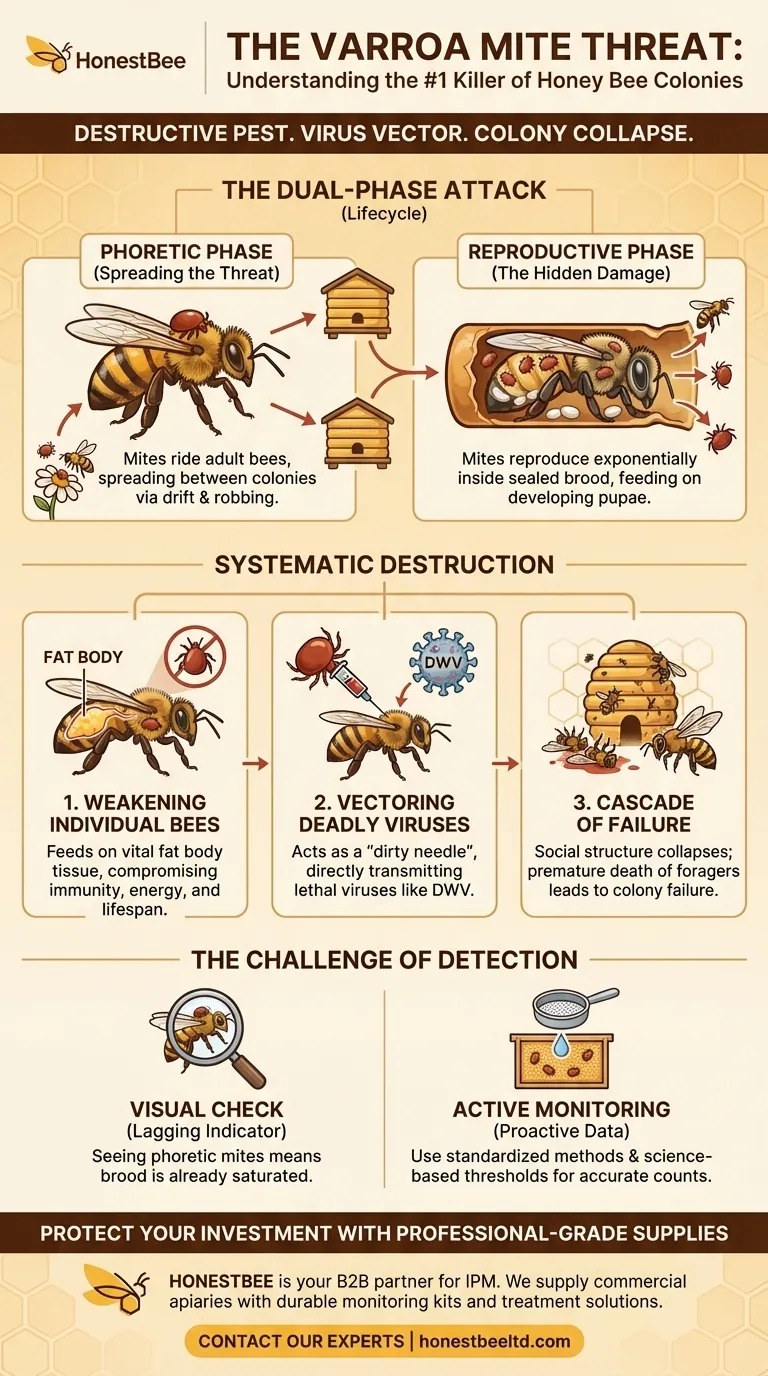 What are varroa mites and how do they affect honey bee colonies? Protect Your Apiary from Devastation Visual Guide