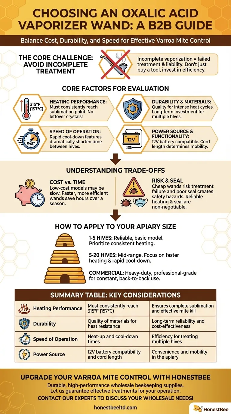 What should be considered when choosing a vaporizer wand for oxalic acid vaporization? Ensure Effective Varroa Mite Control Visual Guide