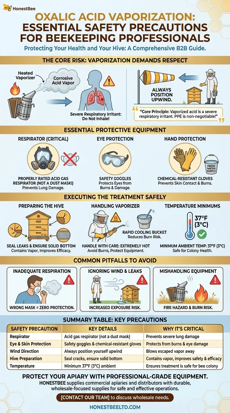 What safety precautions should be taken when using oxalic acid for vaporization? Protect Yourself and Your Bees Visual Guide