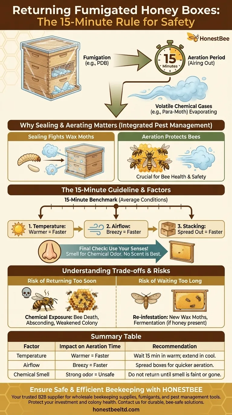 How soon after removing seals can honey boxes be returned to the hive? Aeration Time for Safe Reuse Visual Guide