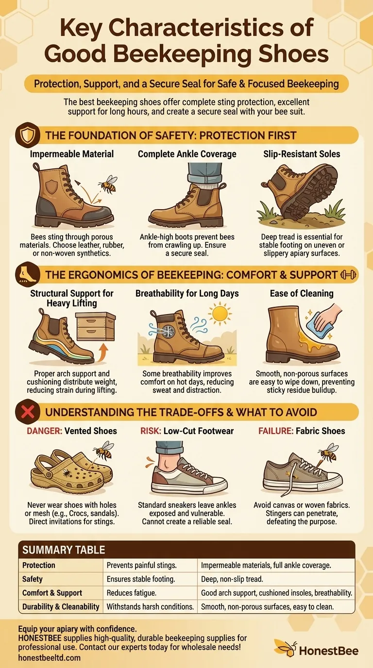 What are the key characteristics of good beekeeping shoes? Ensure Maximum Protection and Comfort Visual Guide