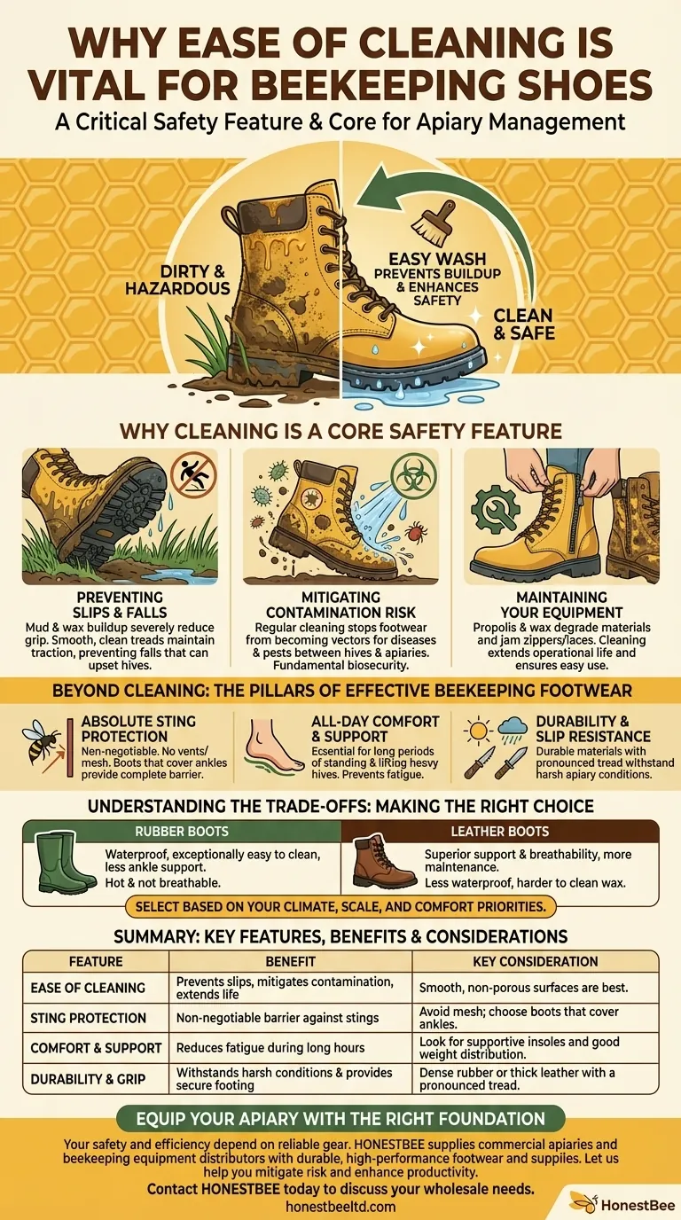 Why is ease of cleaning important for beekeeping shoes? Prevent Slips & Ensure Safety Visual Guide