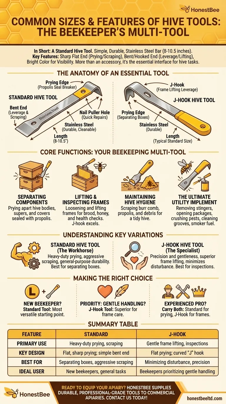 What are the common sizes and features of hive tools? Your Essential Guide to Beekeeping's Multi-Tool Visual Guide