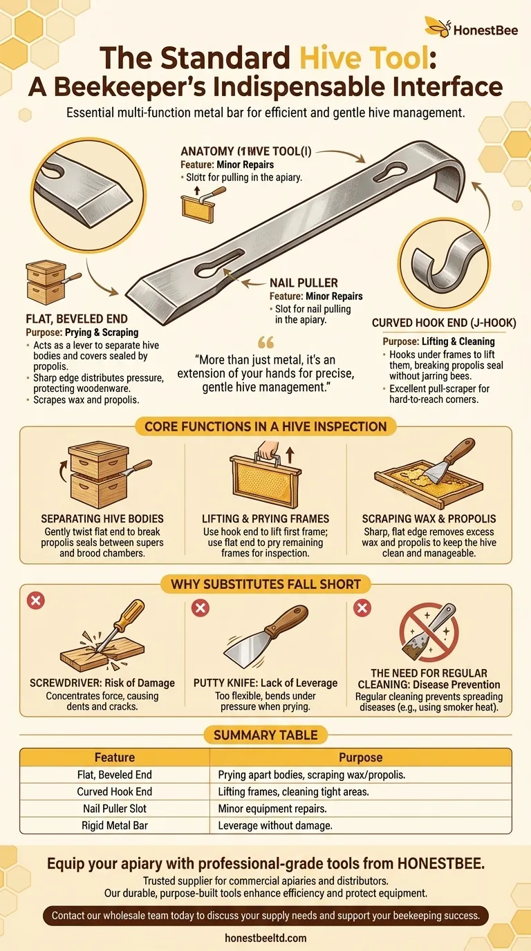 What is a standard hive tool and what are its features? The Essential Multi-Function Tool for Beekeepers Visual Guide