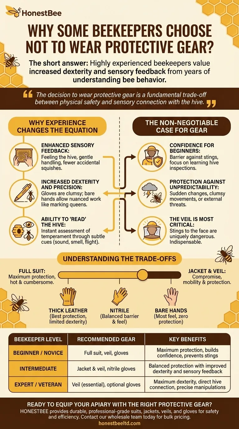 Pourquoi certains apiculteurs choisissent-ils de ne pas porter d'équipement de protection ? Expérience contre dextérité dans la gestion des ruches Guide Visuel