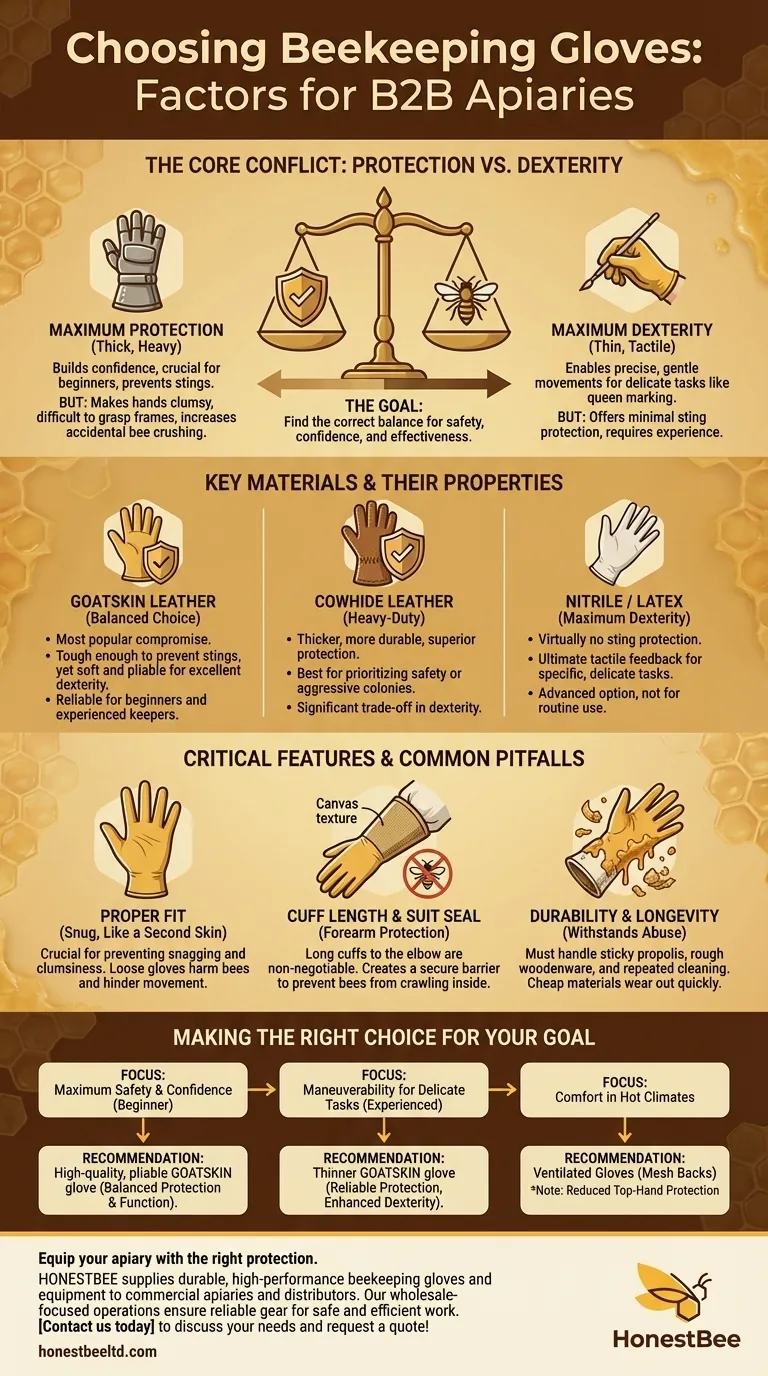 Welche Faktoren sollten bei der Auswahl von Imkerhandschuhen berücksichtigt werden? Balance zwischen Schutz und Geschicklichkeit für Ihre Imkerei Visuelle Anleitung
