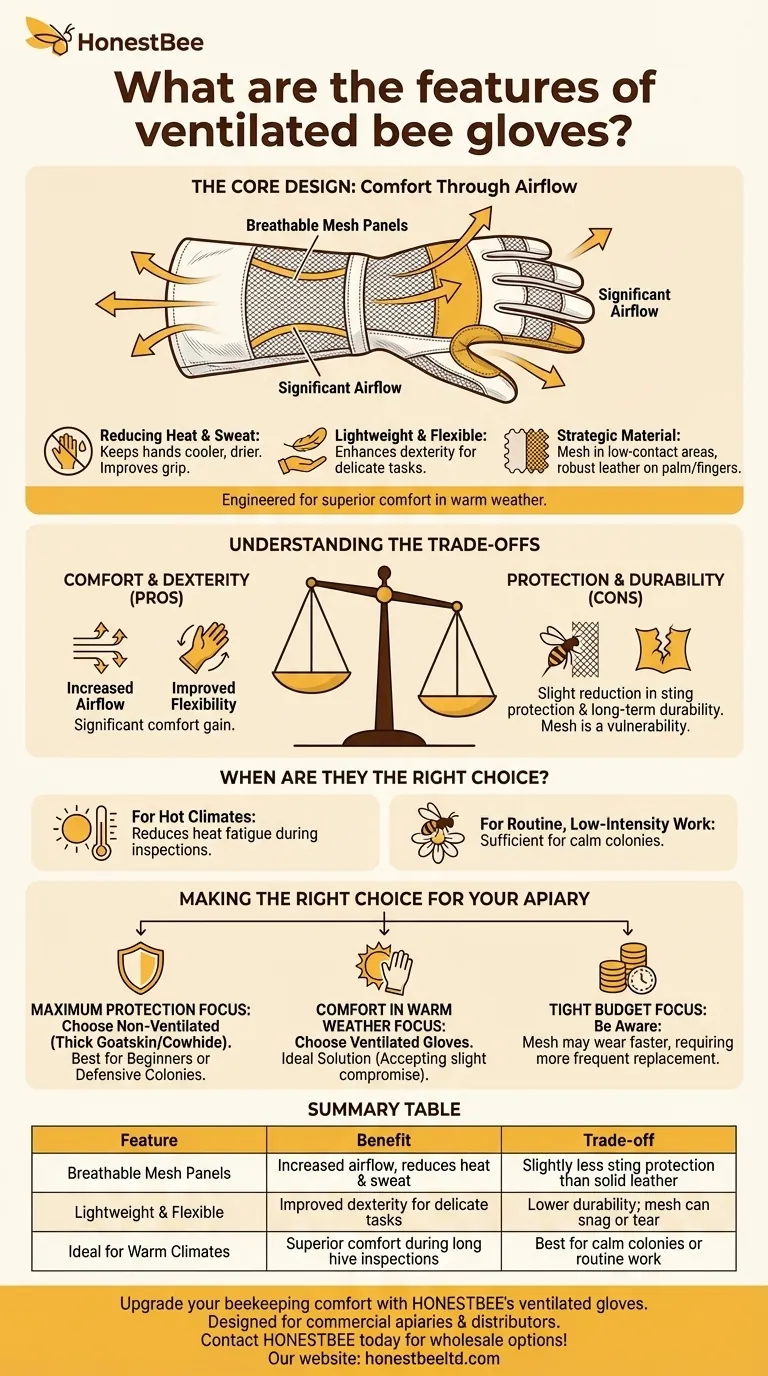 What are the features of ventilated bee gloves? Stay Cool & Dexterous in Warm Weather Visual Guide