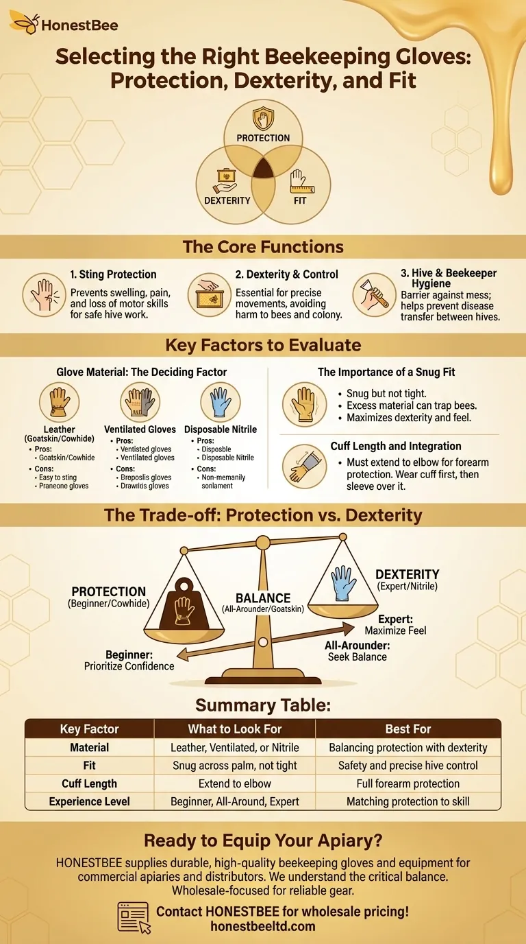 What are the key factors to consider when selecting beekeeping gloves? Choose the Right Fit for Your Apiary Visual Guide