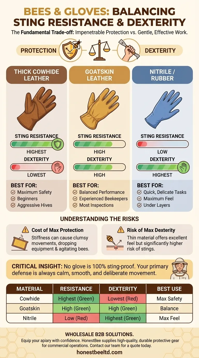 Which type of gloves provide the most sting resistance? The Definitive Guide to Beekeeping Hand Protection Visual Guide