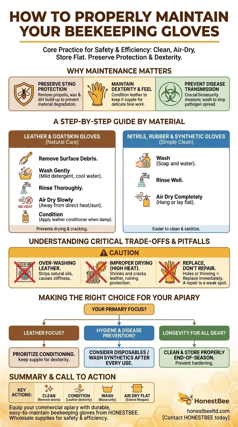 How should beekeeping gloves be maintained? Protect Your Investment and Dexterity Visual Guide