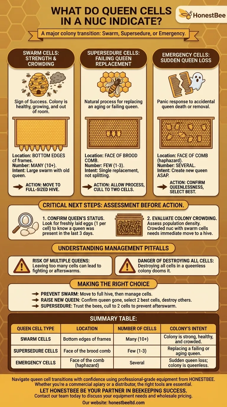 What does the presence of queen cells in a nuc indicate? A Guide to Colony Transitions Visual Guide
