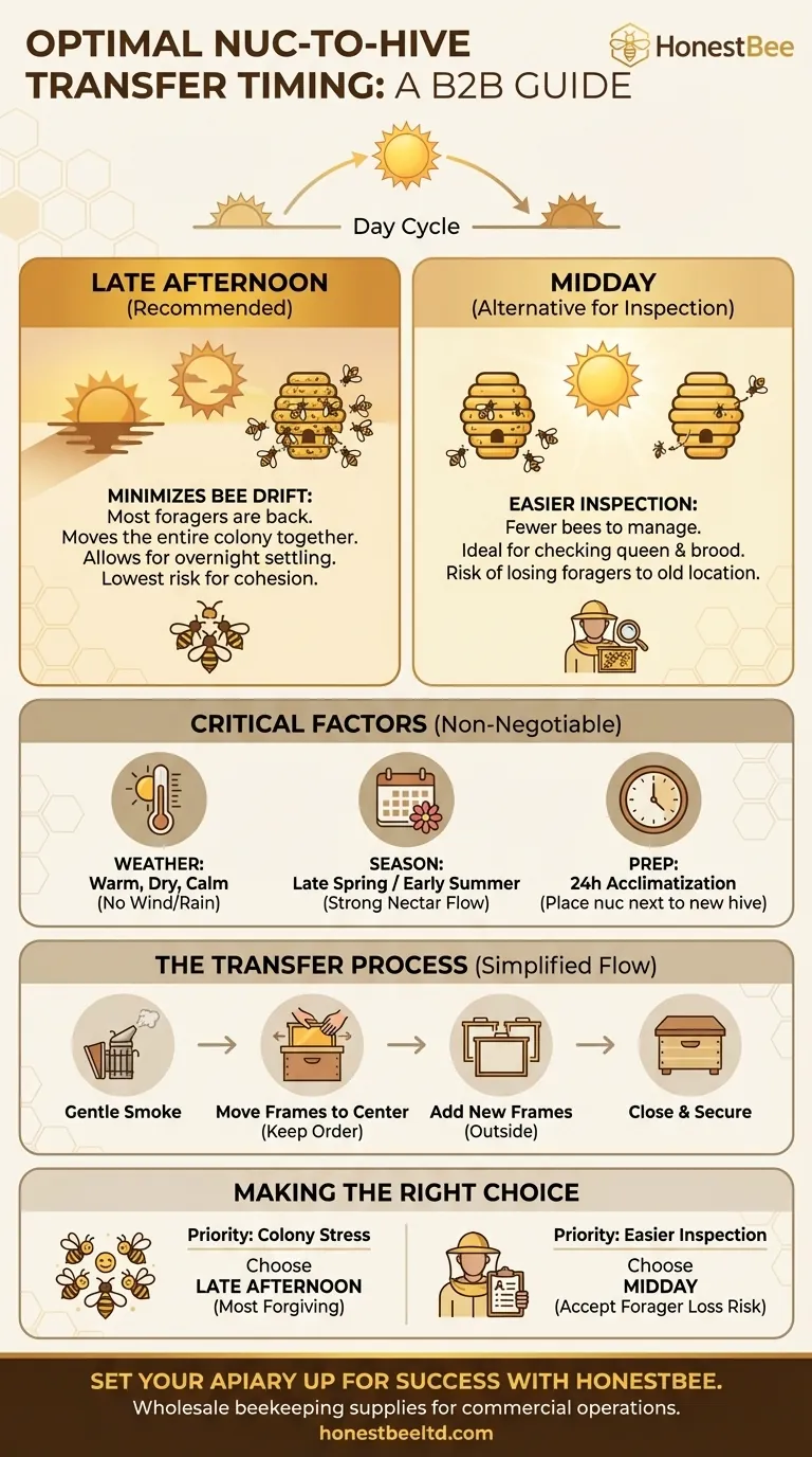 What is the best time of day to transfer nuc bees to a full hive? Late Afternoon for a Seamless Colony Move Visual Guide
