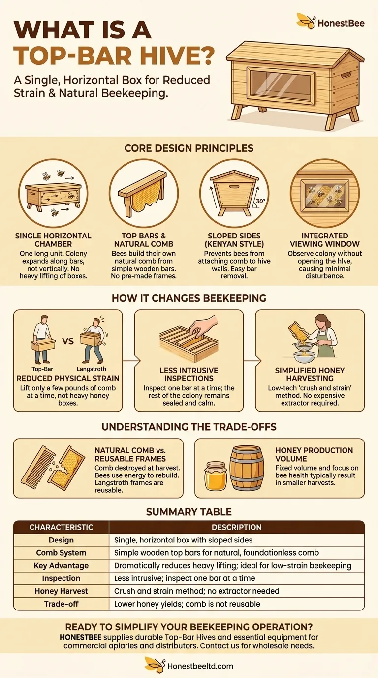 What are the characteristics of the Top-Bar Hive? A Simple, Low-Strain Approach to Beekeeping Visual Guide
