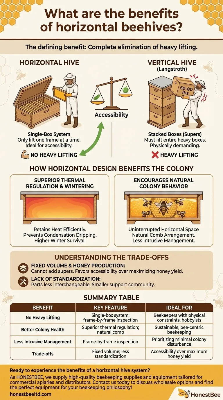 What are the benefits of horizontal beehives? A No-Lift Solution for Modern Beekeeping Visual Guide