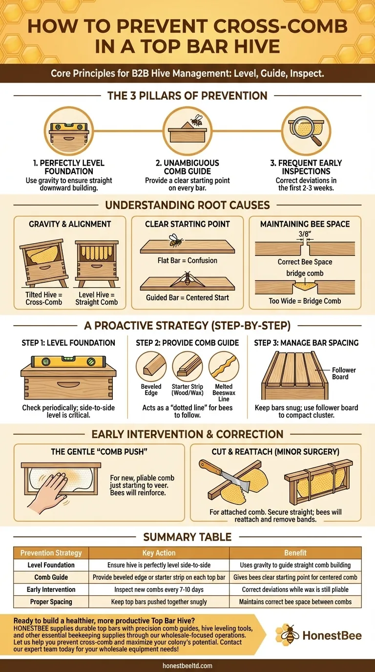 How can cross-comb be prevented in a Top Bar Hive? Master These 3 Key Principles for Straight Combs Visual Guide