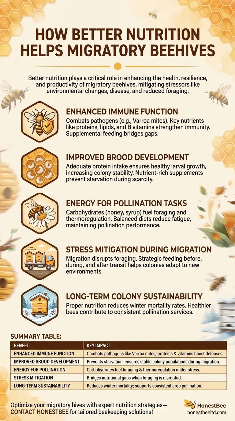 How can better nutrition help migratory beehives? Boost Colony Health & Pollination Success Visual Guide